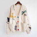トップス カーディガン ロング 袖あり 長袖 Vネック 襟なし 刺繍 もこもこ モコモコ 前開き ニット 厚手 かわいい 大人可愛い シンプル カジュアル 大人 おしゃれ お洒落 かっこいい 大人女子 こなれ感 ラフ 存在感 秋 冬 10代 20代 30代 レディース 女性用 デート お出かけ(4)