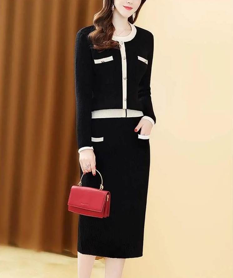 ニット カーディガン セーター タイトスカート セットアップ トップス スカート ニットソー ペンシルスカート 膝丈 ひざ丈 袖あり 長袖 Vネック Uネック 襟なし タイト ポケット リブ 前開き ウエストゴム リブニット 編み込み かわいい 大人可愛い きれいめ シンプル