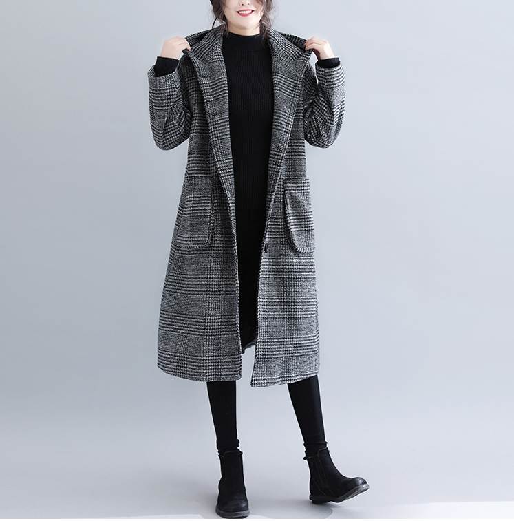 フード付きノーカラーグレンチェック...