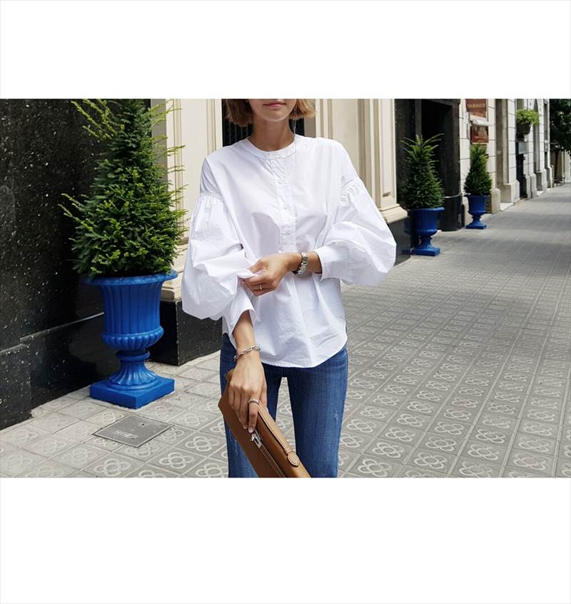 3-Quarter Sleeves - トップス シャツ ブラウス 白シャツ 白トップス 袖あり 7分袖 長袖 襟なし かわいい 大人可愛い きれいめ シンプル カジュアル 大人 上品 おしゃれ お洒落 大人可愛い 大人女子 こなれ感 無地 春 秋 20代 30代 レディース 女性用 ビジネス OL 通勤 デート お出かけ 女子会