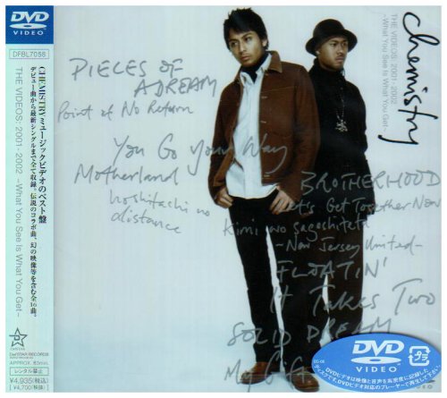 ご来店ありがとうございます。昭和・平成のCD、DVD、家電、音響機器など希少な商品も多数そろえています。レコード、楽器の取り扱いはございません。掲載していない商品もお探しいたします。映像商品にはタイトル最後に[DVD]、[Blu-ray]と表記しています。表記ないものはCDとなります。お気軽にメールにてお問い合わせください。CHEMISTRY THE VIDEOS:2001-2002~What You See Is What You Get~ [DVD]【メーカー名】DefSTAR RECORDS【メーカー型番】【ブランド名】Def Star Records【商品説明】CHEMISTRY THE VIDEOS:2001-2002~What You See Is What You Get~ [DVD]・中古品（ユーズド品）について商品画像はイメージです。中古という特性上、使用に影響ない程度の使用感・経年劣化（傷、汚れなど）がある場合がございます。商品のコンディション、付属品の有無については入荷の度異なります。また、中古品の特性上、ギフトには適しておりません。商品名に『初回』、『限定』、『〇〇付き』等の記載がございましても、特典・付属品・保証等は原則付属しておりません。付属品や消耗品に保証はございません。当店では初期不良に限り、商品到着から7日間は返品を受付けております。注文後の購入者様都合によるキャンセル・返品はお受けしていません。他モールでも併売している商品の為、完売の際は在庫確保できない場合がございます。ご注文からお届けまで1、ご注文⇒ご注文は24時間受け付けております。2、注文確認⇒ご注文後、当店から注文確認メールを送信します。3、在庫確認⇒新品、新古品：3-5日程度でお届け。※中古品は受注後に、再検品、メンテナンス等により、お届けまで3日-10日営業日程度とお考え下さい。米海外倉庫から取り寄せの商品については発送の場合は3週間程度かかる場合がございます。　※離島、北海道、九州、沖縄は遅れる場合がございます。予めご了承下さい。※配送業者、発送方法は選択できません。お電話でのお問合せは少人数で運営の為受け付けておりませんので、メールにてお問合せお願い致します。お客様都合によるご注文後のキャンセル・返品はお受けしておりませんのでご了承下さい。