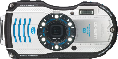 【中古】PENTAX 防水デジタルカメラ PENTAX WG-3 ホワイトブルー 1cmマクロ マクロスタンド付属 LEDラ..
