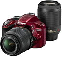 【中古】Nikon デジタル一眼レフカメラ D3200 200mmダブルズームキット 18-55mm/55-200mm付属 レッド D3200WZ200RD