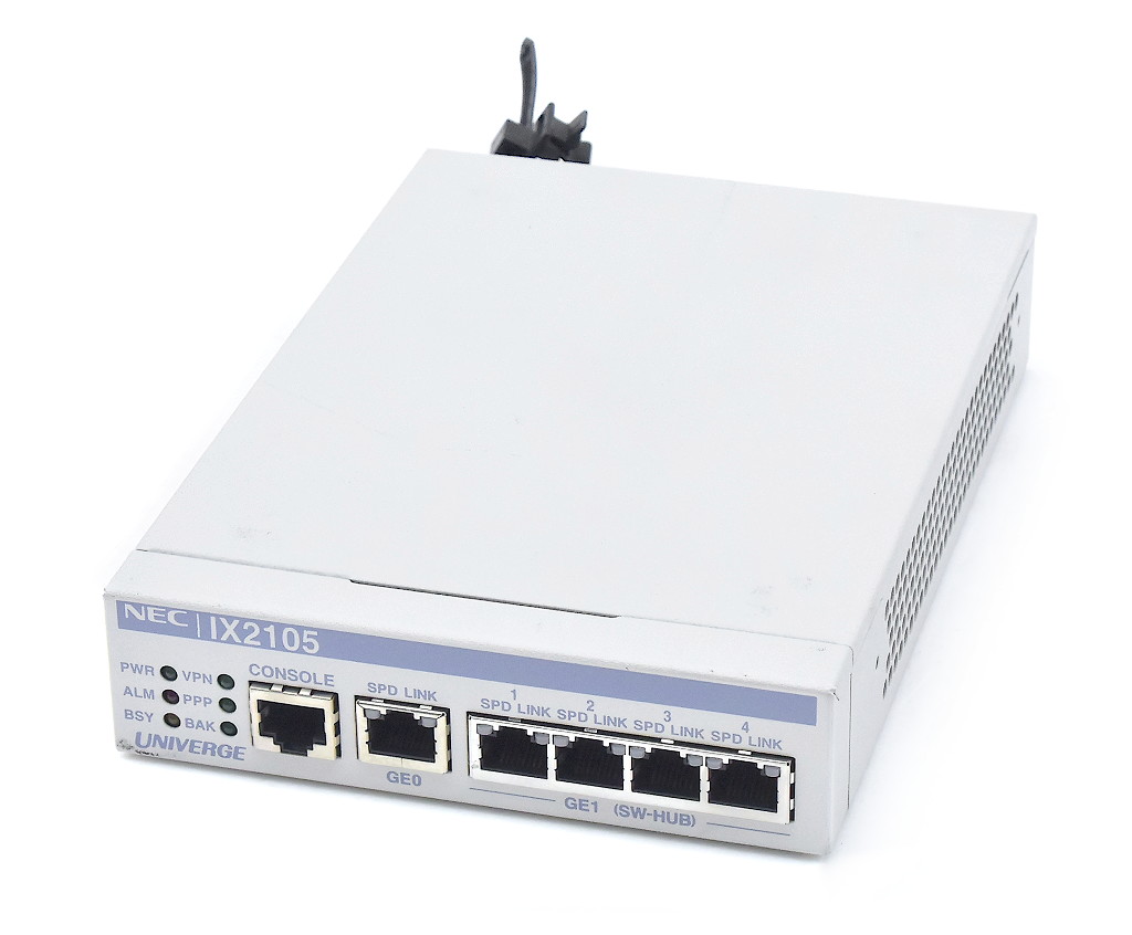 ◇NEC IX2105 電源内蔵小型VPNルータ 2系統5ポート1000BASE-T搭載 10.2.42 WebUI対応 NEC NetMeisterサービス対応 設定初期化済 【中古】【20230603】