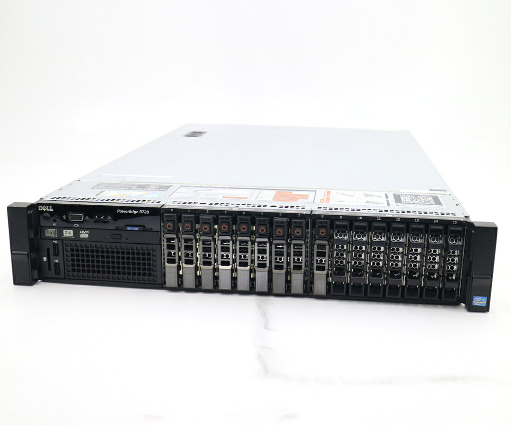 DELL PowerEdge R720 Xeon E5-2643 v2 3.5GHz*2 48GB 250GBx2台(SAS2.5インチ/6Gbps/RAID1構成) DVD+-RW AC*2 PERC H710P Mini 【中古】【20231121】