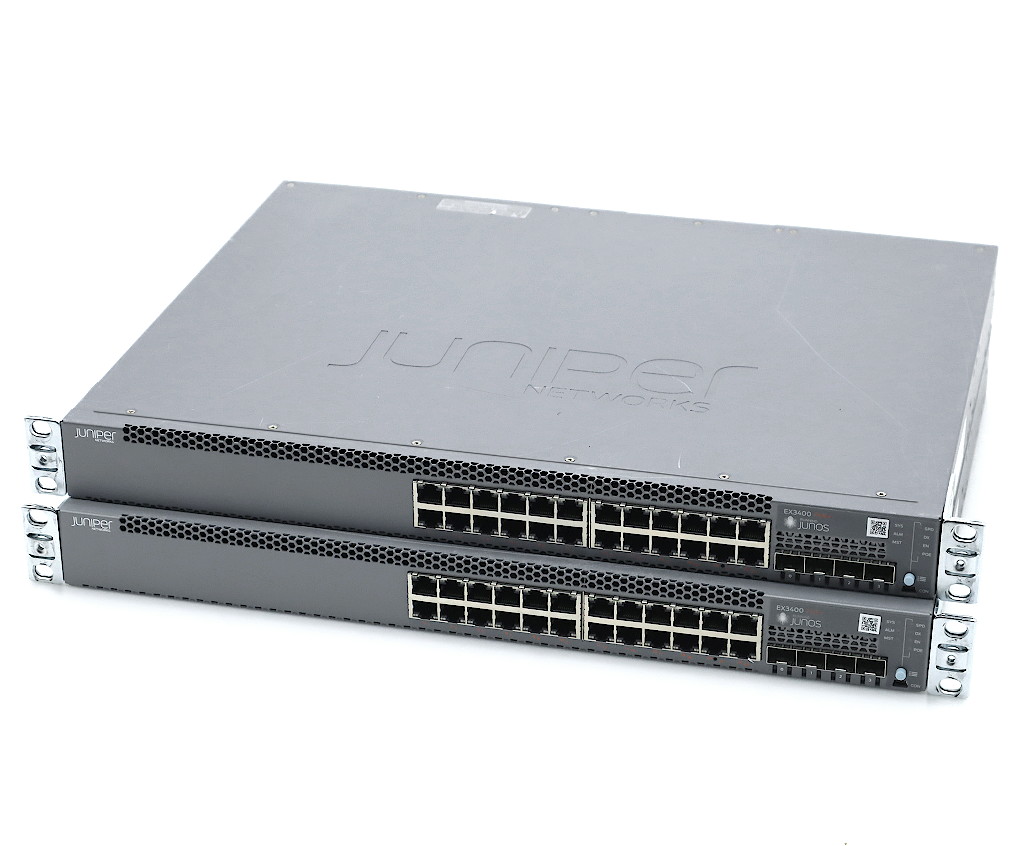 【2台セット】Juniper EX3400-24P 24ポート1000BASE-T PoE+対応 4ポート10GbE SFP+スロット 2ポート40GbE QSFP+スロット搭載 L2/L3スイッチ 【中古】【20231212】