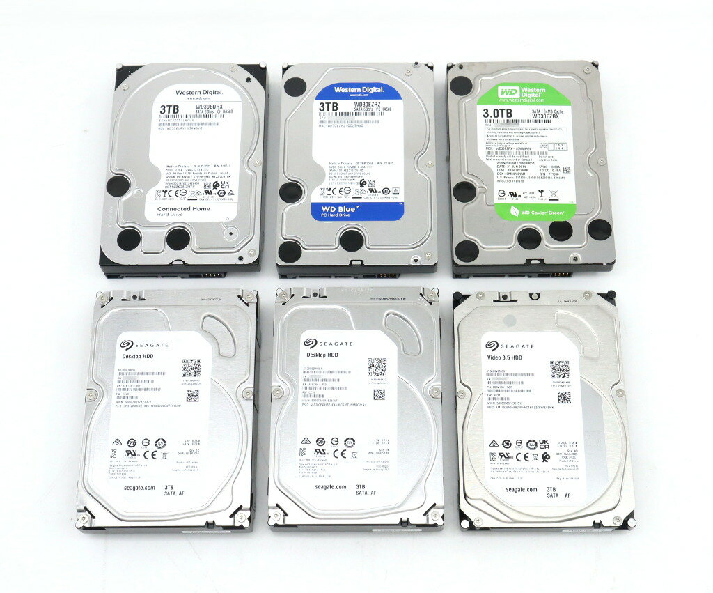 【6本セット】Western Digital/Seagate HDD各種 3TB 3.5インチ SATA HDD Crystal Disk Infoにて正常動作確認済み 【中古】【20240106】