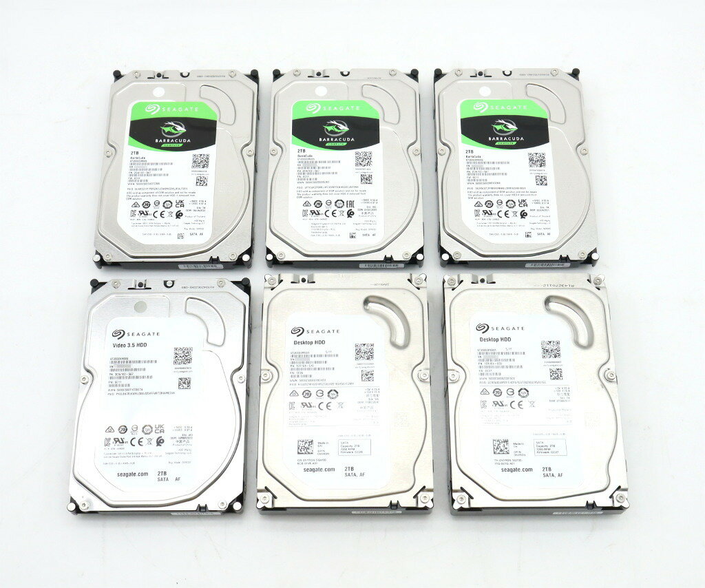 【6本セット】Seagate HDD各種 2TB 3.5インチ SATA HDD Crystal Disk Infoにて正常動作確認済み 【中古】【20240106】