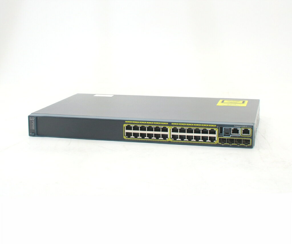 商品情報 No.543260879メーカーCisco商品名 型番・型名Catalyst WS-C2960S-24TS-L V02仕様■基本スペック　・24ポート1000BASE-T　・4ポートSFPスロット　・LANBASEライセンス　・C2960S-UNIVERSALK9-M Ver.12.2(55)SE2　・設定初期化済状態・動作状況■動作：中古動作品外観■汚れ　・外装汚れ若干有り。■シール痕　・若干あり。■傷　・外装に使用に差し支えない擦り傷がございます。■その他　・中古品のため使用に差し支えない傷、汚れがある場合がございます。　・本体内外装は清掃しておりますが、多少の汚れが残っている可能性がございます。　・使用に差し支えないキズ及び汚れ等はございますが大きな破損等はございません附属品■付属品　・なし対応情報-備考-ご注意　・本商品は店頭等でも販売している為、稀に在庫切れの場合があります。　・その場合、代替品をご提案させていただきます。