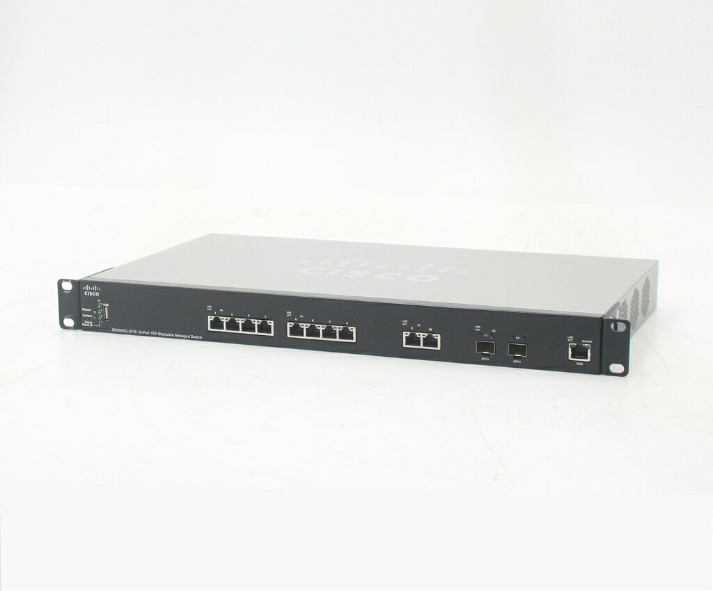 商品情報 No.554261562メーカーCisco商品名 型番・型名SG350XG-2F10-K9 V01仕様■基本スペック　・10ポート10GBASE-T、2ポートSFP+搭載　・L3スイッチ　・F/Wバージョン 2.4.5.71　・ラッキングブラケット装着済み　・設定初期化済状態・動作状況■動作：中古動作品外観■汚れ　・外装汚れ若干有り。■シール痕　・若干あり。■傷　・外装に使用に差し支えない擦り傷がございます。■その他　・中古品のため使用に差し支えない傷、汚れがある場合がございます。　・本体内外装は清掃しておりますが、多少の汚れが残っている可能性がございます。　・使用に差し支えないキズ及び汚れ等はございますが大きな破損等はございません附属品■付属品　・なし対応情報-備考-ご注意　・本商品は店頭等でも販売している為、稀に在庫切れの場合があります。　・その場合、代替品をご提案させていただきます。