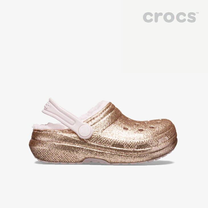 *・クロックス《キッズ》クラシック グリッター ラインド クロッグ/ゴールドxバレリー ピンク/ CROCS/K Classic Glitter Lined Clog/GoldxBarely Pink #