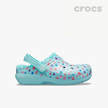 *・クロックス ボア《キッズ》クラシック プリンテッド ラインド クロッグ/アイス ブルー/ CROCS/K Classic Printed Lined Clog - W.Clog/Ice Blue #