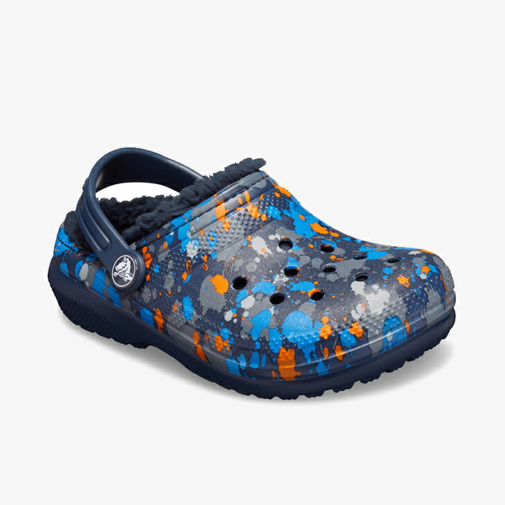 *・クロックス ボア《キッズ》クラシック プリンテッド ラインド クロッグ/ネイビーxネイビー/ CROCS/K Classic Printed Lined Clog - W.Clog/NavyxNavy #