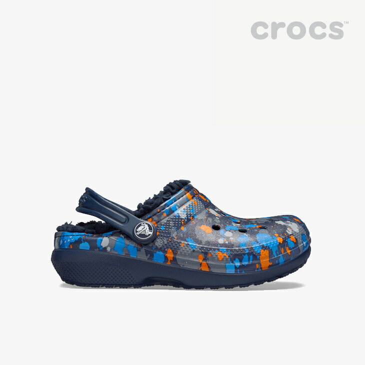 *・クロックス ボア《キッズ》クラシック プリンテッド ラインド クロッグ/ネイビーxネイビー/ CROCS/K Classic Printed Lined Clog - W.Clog/NavyxNavy #