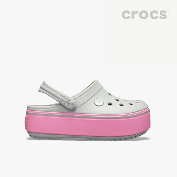 *・クロックス《キッズ》クロックバンド プラットフォーム クロッグ GS/ライト グレーxピンクレモネード/ CROCS/K Crocband Platform Clog GS/Light GreyxPink Lemonade #