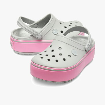 *▲-40%▼ クロックス《キッズ》クロックバンド プラットフォーム クロッグ GS/ライト グレーxピンクレモネード/ CROCS/K Crocband Platform Clog GS/Light GreyxPink Lemonade #