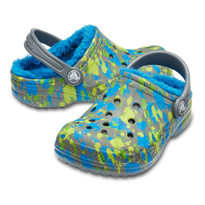 *・クロックス ボア《キッズ》バヤ プリンテッド ラインド クロッグ/チャコールxブライト コバルト/ CROCS/K Baya Printed Lined Clog - W.Clog/CharcoalxBright Cobalt #