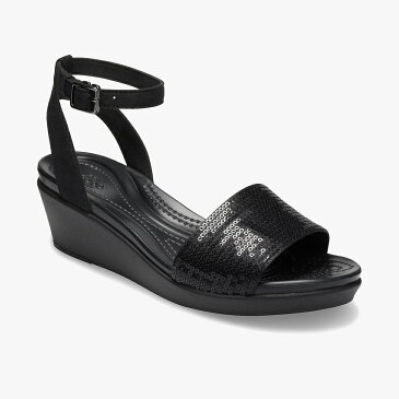 ▲-40%▼ クロックス《レディース》レイ アン アンクル シークイン ウェッジ/ブラック ブラック/ CROCS/W Leigh Ann Ankle Sequin Wedge - Sandal/Black Black #