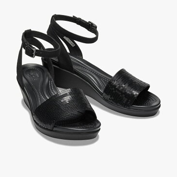 ▲-40%▼ クロックス《レディース》レイ アン アンクル シークイン ウェッジ/ブラック ブラック/ CROCS/W Leigh Ann Ankle Sequin Wedge - Sandal/Black Black #