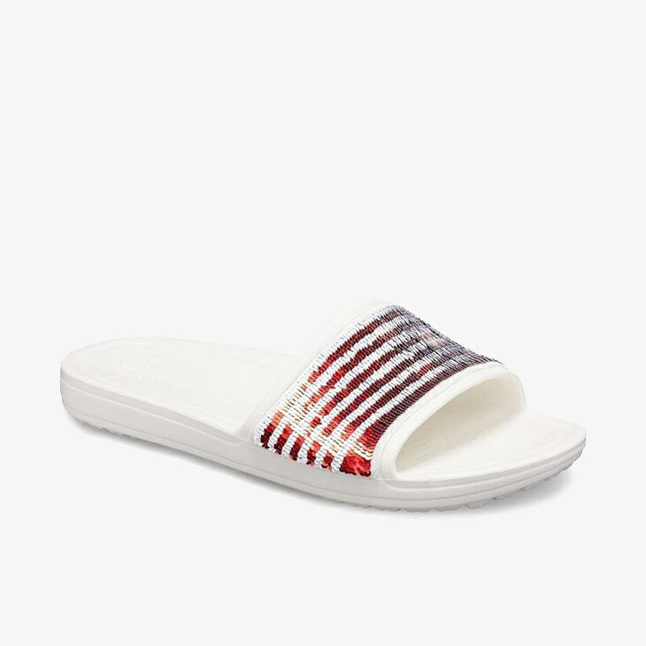 ・クロックス《レディース》スローン アメリカン フラッグ リバース シークイン スライド/ホワイト/ CROCS/W Sloane American Flag Reverse Sequin Slide - Sandal/White #