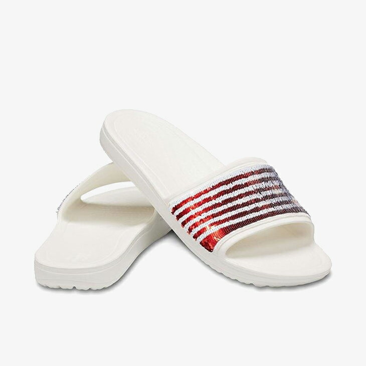 ・クロックス《レディース》スローン アメリカン フラッグ リバース シークイン スライド/ホワイト/ CROCS/W Sloane American Flag Reverse Sequin Slide - Sandal/White #