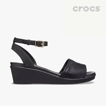 ▲-40%▼ クロックス《レディース》レイ アン シャイニーアンクル ストラップ ウェッジ/ブラック ブラック/ CROCS/W Leigh Ann Shiny Ankle Strap/Black Black #