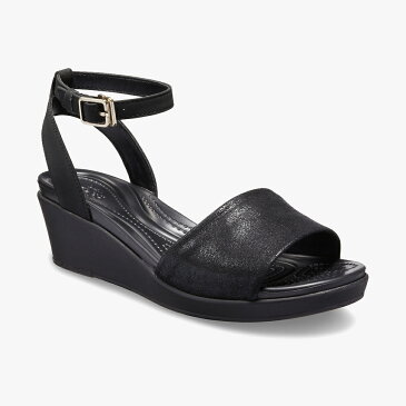 ▲-40%▼ クロックス《レディース》レイ アン シャイニーアンクル ストラップ ウェッジ/ブラック ブラック/ CROCS/W Leigh Ann Shiny Ankle Strap/Black Black #
