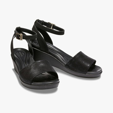 ▲-40%▼ クロックス《レディース》レイ アン シャイニーアンクル ストラップ ウェッジ/ブラック ブラック/ CROCS/W Leigh Ann Shiny Ankle Strap/Black Black #