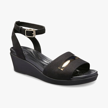 ▲-40%▼ クロックス《レディース》レイ アン メタル ブロック アンクル ウェッジ/シャンパン ブラック/ CROCS/W Leigh Ann Metal Block Ankle Wedge - Sandal/Champagne Black #