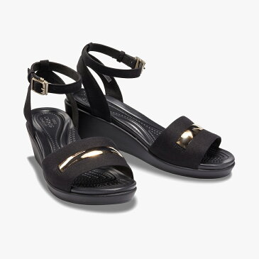 ▲-40%▼ クロックス《レディース》レイ アン メタル ブロック アンクル ウェッジ/シャンパン ブラック/ CROCS/W Leigh Ann Metal Block Ankle Wedge - Sandal/Champagne Black #