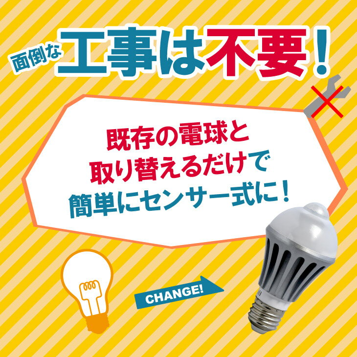 【スーパーSALE最大79％OFF】人感センサー 電球 led センサー 電球 人感 LED センサー ライト 人感センサー付きLED電球 LED電球 E26 E17 60W形 led電球 自動点灯/消灯 照明 節電 高輝度長寿命 天井 廊下 階段 トイレ玄関 脱衣所 長寿命 節電 省エネ 便利（CH-NGB）