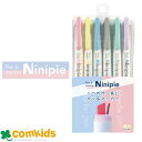 ペン&マーカー Ninipie(ニニピー) 6本セット S4591739 サンスター文具 蛍光マーカー 蛍光ペン 水性染料インク 筆記用具 文房具