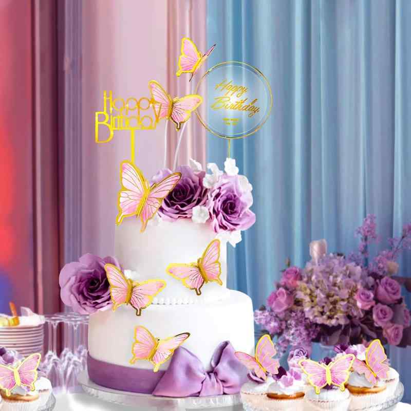 ケーキ 飾り 蝶々 22点セット ケーキトッパー 誕生日ケーキ 飾り ハッピーバースデ...