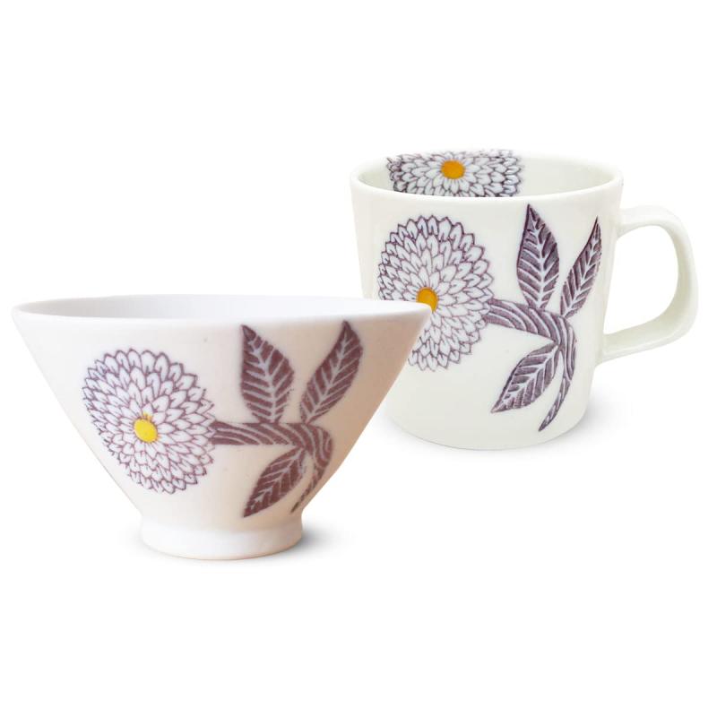 乐天商城 - J-kitchens 勲山窯 茶碗 11cm マグカップ 270ml セット 電子レンジ対応 波佐見焼 日本製 ダリア パープル
