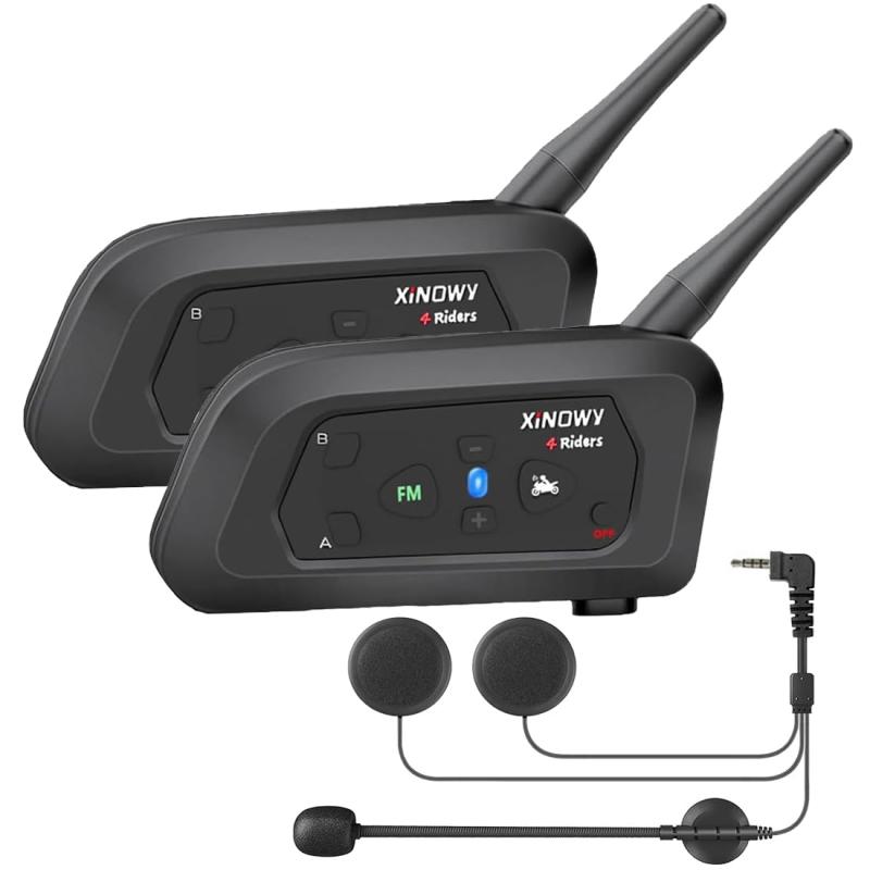 Mihono 4Riders Interphone バイク用 インカム V4 昇級版、ツーリング対応 4人同時通話可能 FMラジオ 音楽 IP65防水 ブルートゥース インターコム HI-FI音質 Siri対応 付属品全部同梱 日本語説明書「技適