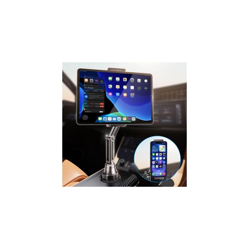 乐天商城 - 【2025年最新改良・伸縮アーム】 車載タブレットホルダー タブレットホルダー ドリンクホルダー /360度回転・23cm～31cmの高さ調節/安定して揺れない/4.5～12.9インチ・厚さ23mmに対応