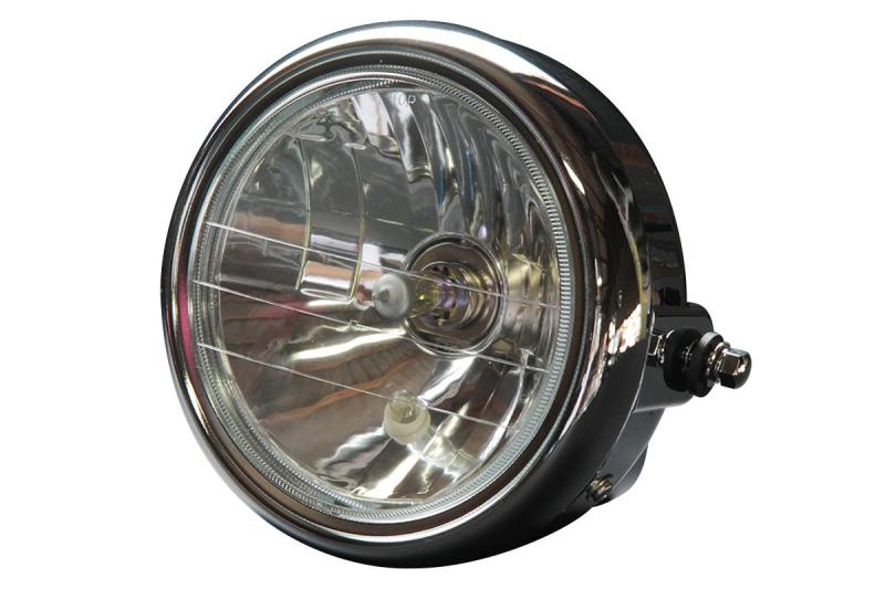 【475】 マルチリフレクターヘッドライト クロムメッキケース HLT-A03 HLT-A03サイズ : ライト本体直径 約190mm、レンズ直径 約160mm、奥行き 約140mm (取り付け穴からの後方部分 約60mm) 、取り付け部の幅 約170mm、取り付けボルトサイズ M8x25