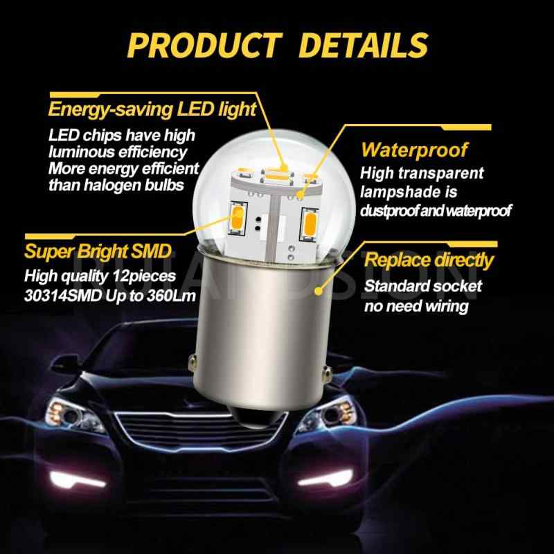 コマンドのRuiandsion 4 個 1156 LED 電球 6V/12V/24V/48V ホワイト/ウォームホワイト BA15S P21W 7506 LED 電球 3014 12SMD LED チップセット 交換用 バックアップ リバース ウインカー テールラ｜アングル3