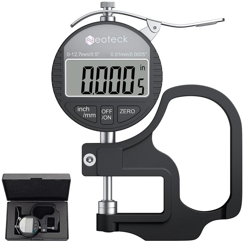Neoteck デジタルシックネスゲージ 厚さ測定器 デジタル厚さ測定器 精度0.01mm 測定範囲0〜12.7mm アルミ合金製 LCD大型液晶画面 高精度厚み測定器