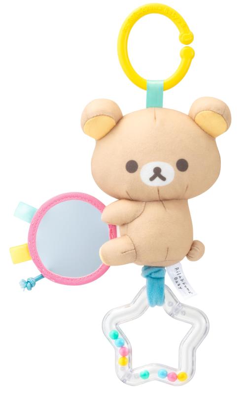 アガツマ(AGATSUMA)リラックマベビー Rilakkuma Baby ぶるぶる手あそび リラックマ (対象年齢：3ヵ月以上)おうちでもおでかけでも遊べる、手遊びがついたリラックマのぬいぐるみです。星型ラトルを下に引っ張ると、リラックマがぶるぶる振動します。リラックマが持っているミラーを覗いて遊ぶこともできます。ベビーカーに取り付けできるリング付きです。(C)2025 San-X