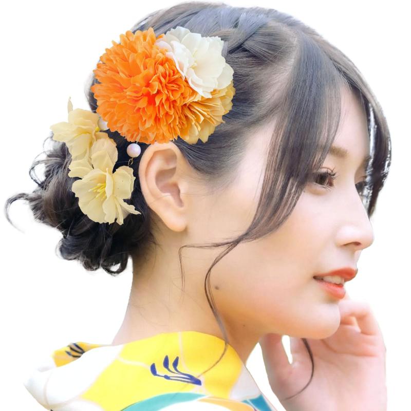 乐天商城 - [Baramoly]髪飾り 10色展開 浴衣 ピンポンマム 成人式 和装小物 卒業式 結婚式 和装 着物 袴 振袖 YC001