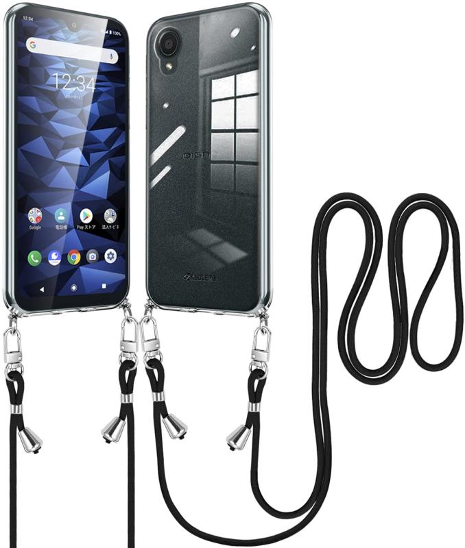 DIGNO BX2 ケース クリア DIGNO SX2 ケース ショルダー DIGNO BX2 A101KC スマホケース カバー ストラップ付き 肩掛け 斜めかけ 縄掛けケース 縄掛け 透明 TPU 薄型 軽量 1.5MM 取り外し可能 落下防止 紛失