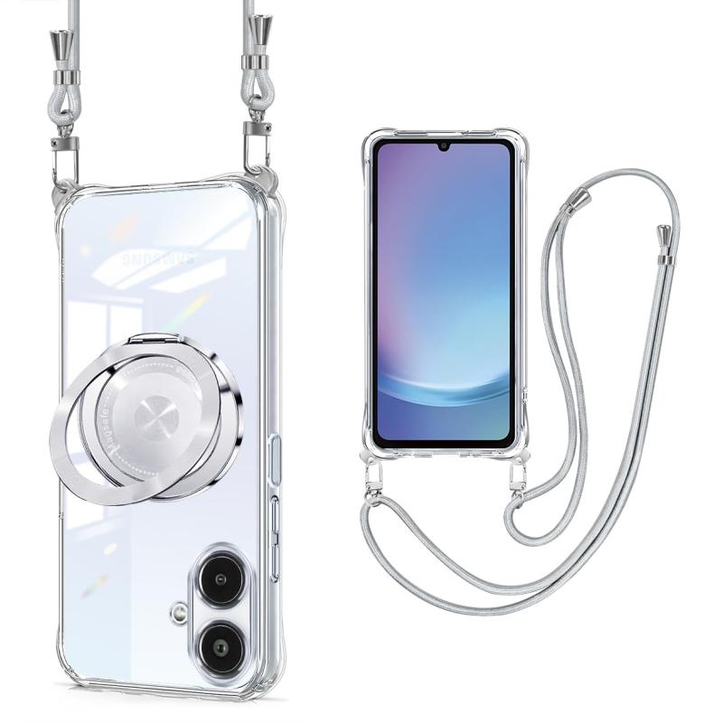 Galaxy A25 5G ケース クリア リング付き ショルダー SC-53F SCG33 縦横両対応 TPU 透明 galaxy a25 カバー 耐衝撃 galaxy a25 カバー 肩掛け 斜めかけ 縄掛け スタンド機能 360°回転 縦横両対応