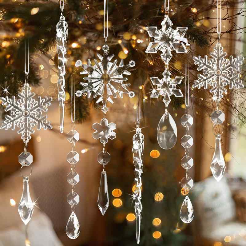 クリスマスツリー 飾り オーナメント クリスタル 雪の結晶 氷柱 つらら ドロップ　飾り吊り下げ　店舗装飾 冬 新年 クリスマスパーティー　クリスマスツリー 透明装飾 18本セット