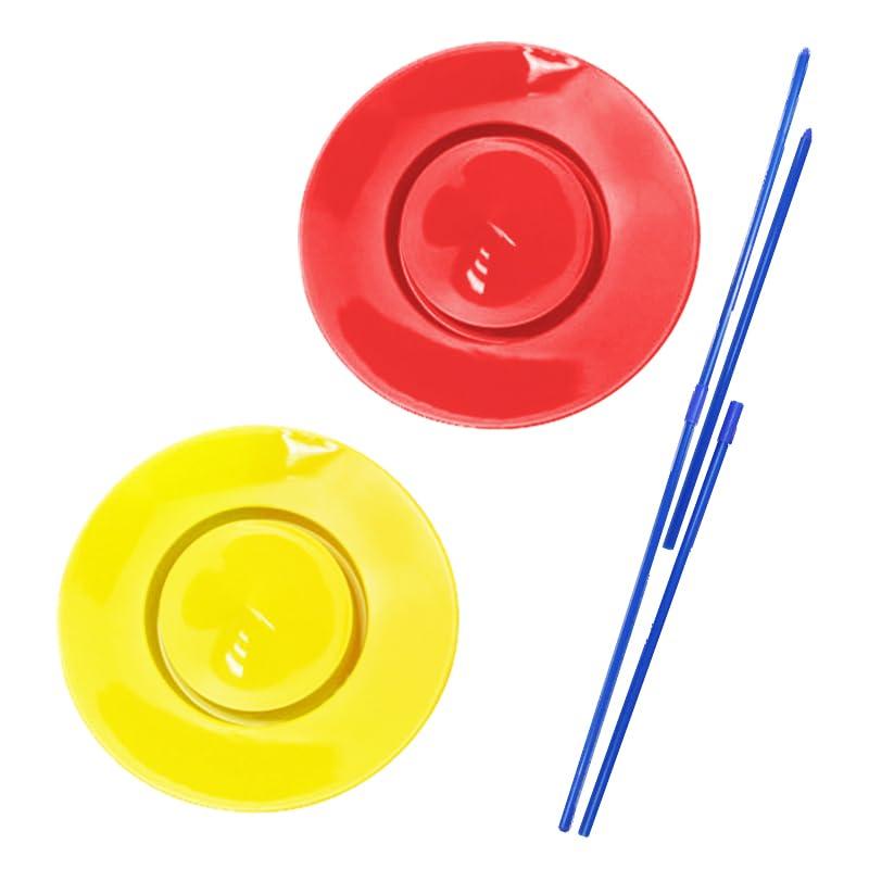 DOYOUCOTO 【赤 黄】皿回しセット 2枚組 棒付き さらまわし ジャグリング大道芸 一発芸 道具 パーティー 宴会 余興 プラスチック 新年会 忘年会