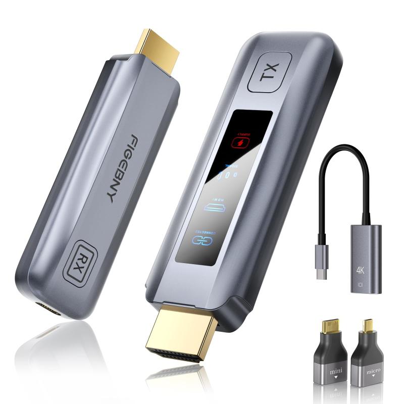 FIGEBNY hdmi 無線 ワイヤレス 送受信機セット LEDディスプレイ 搭載【日本技適認証済】低遅延 30m伝送距離