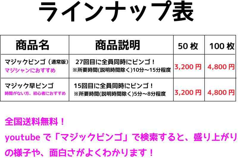 コマンドのマジックビンゴ(100枚)｜アングル2
