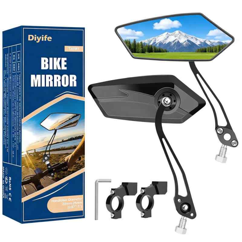 コマンドのバイクミラー Diyife HD広角大型ハンドルミラー、2 Pcs 耐風360°調整可能自転車リアビューミラーアクセサリー、マウンテンバイク、ロードバイク、スクーター、モト用｜アングル3