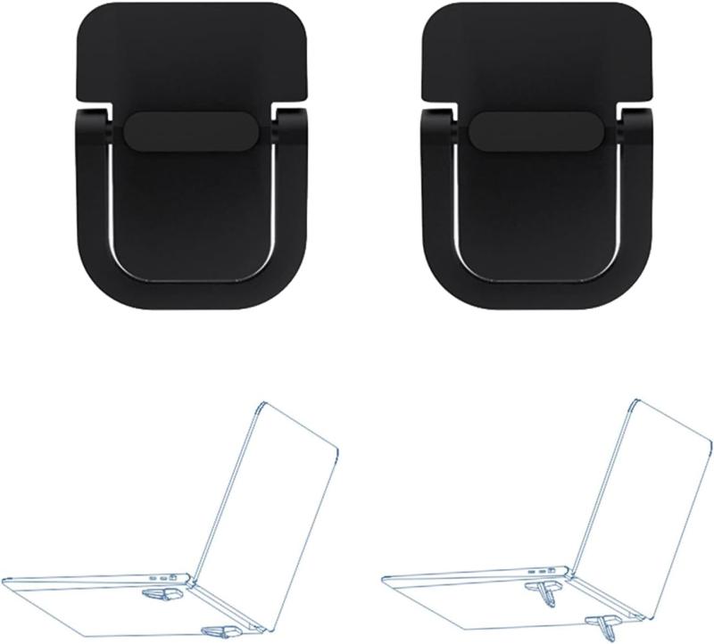 ALLVD ブラック ノートパソコンホルダー macbook PCスタンド 人間 工学 貼り付け型 折り畳み式 フットヒート 亜鉛合金製 耐久性