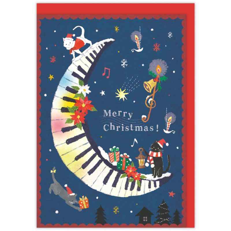 乐天商城 - ホールマーク クリスマスカード オルゴールカード 立体 サンタ猫と月 836863